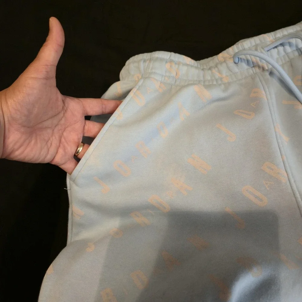 Jordan Jogger Pants Mens Medium Blue Fleece‎ Allover Jordan Logo Sweatpants